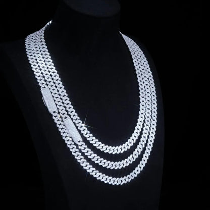 S925 & VVS Moissanite Two Row Prong Cuban Link Chain - 8mm