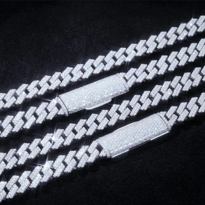 S925 & VVS Moissanite Two Row Prong Cuban Link Chain - 8mm