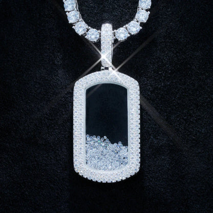 925S & VVS Moissanite Dog Tag Necklace In White Gold