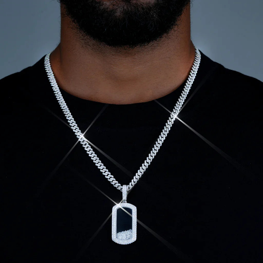 925S & VVS Moissanite Dog Tag Necklace In White Gold