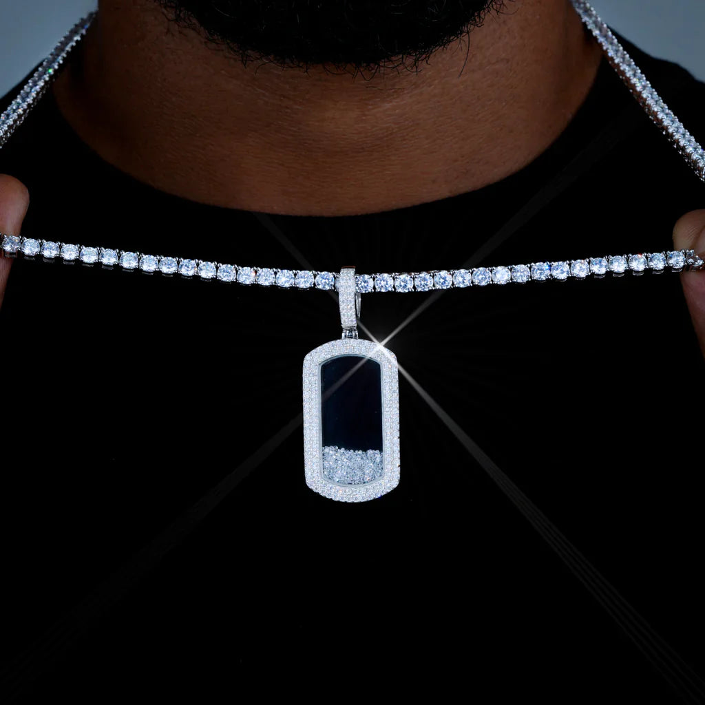 925S & VVS Moissanite Dog Tag Necklace In White Gold