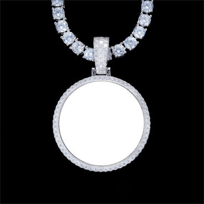 Blank round pendant necklace base ready for custom photo design, 925S moissanite hip hop jewelry