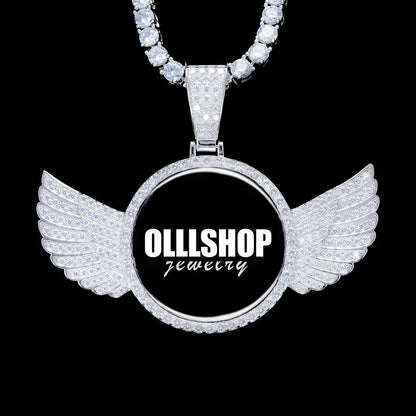 925S VVS moissanite 3D wing custom photo pendant necklace, iced out hip hop jewelry