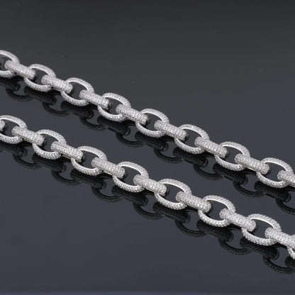 Annular Iced Prong Link Choker in White Gold - 12mm