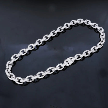Annular Iced Prong Link Choker in White Gold - 12mm