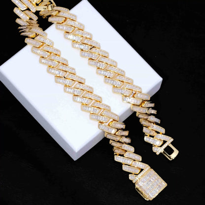 Baguette Channel Set Cuban Necklace (19mm) in Gold