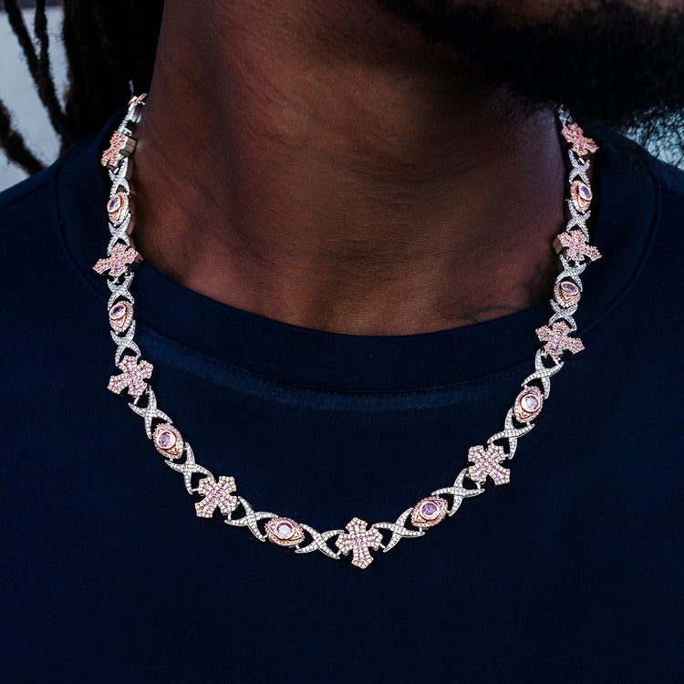 Baguette Cross Evil Eye Chain - 16mm