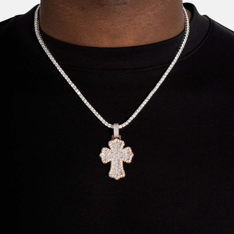 Baguette Cross Pendant in Rose Gold