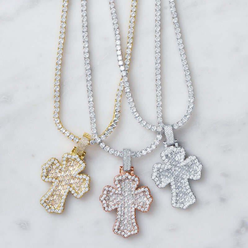 Baguette Cross Pendant in Rose Gold