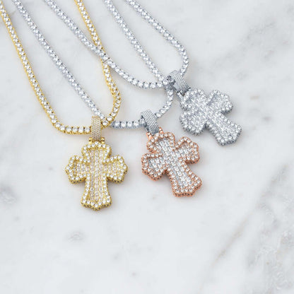 Baguette Cross Pendant in White Gold