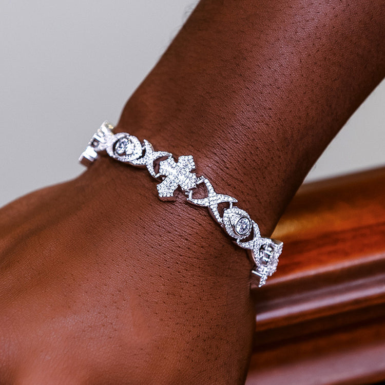 Baguette Cross Evil Eye Bracelet - 16mm