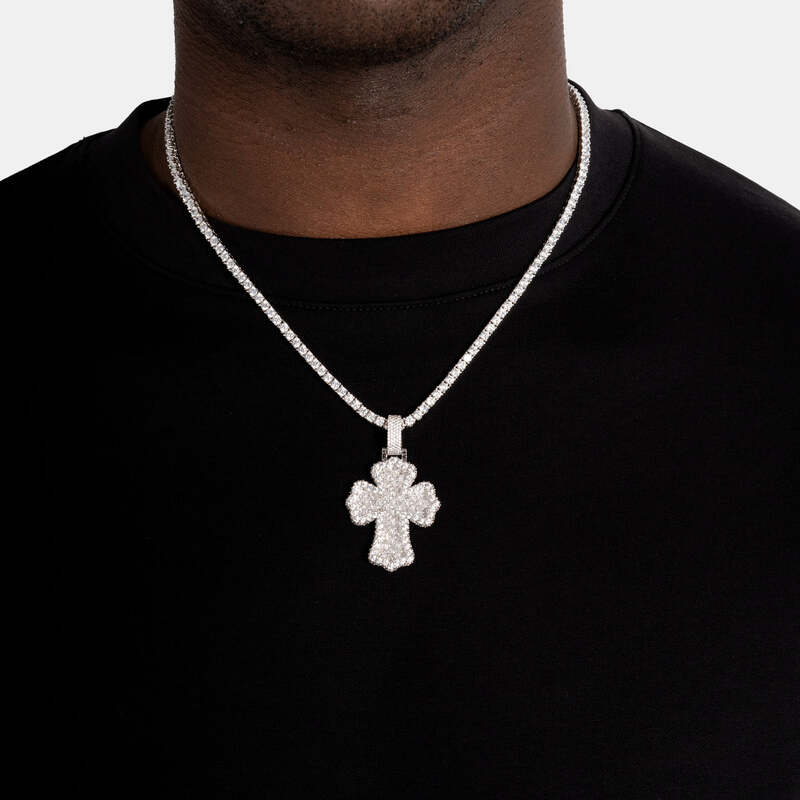 Baguette Cross Pendant in White Gold