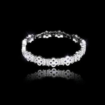 Baroque Diamond Quatrefoil Bracelet In White Gold