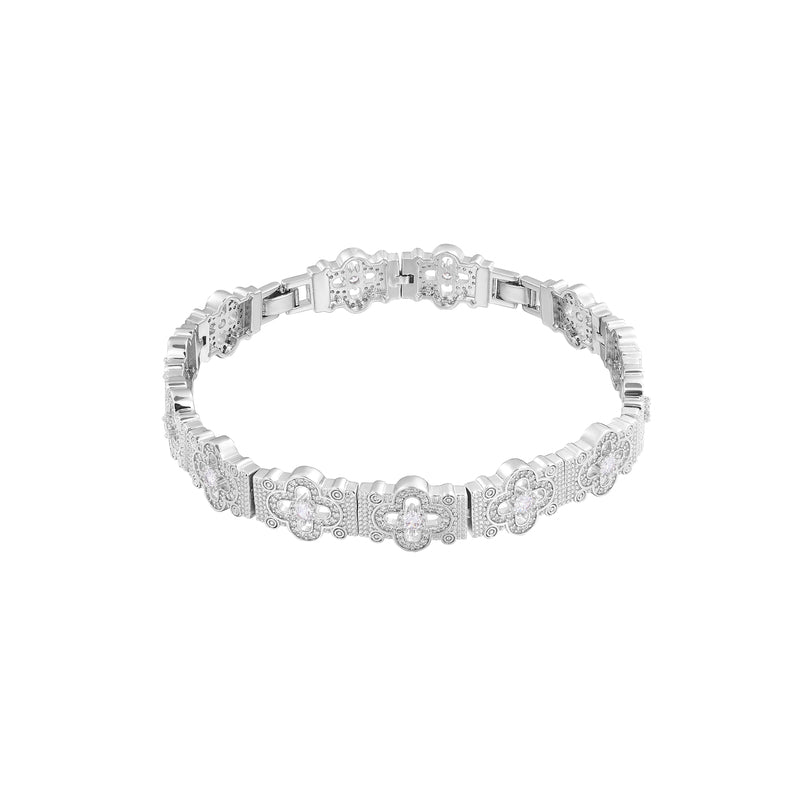 Baroque Diamond Quatrefoil Bracelet In White Gold