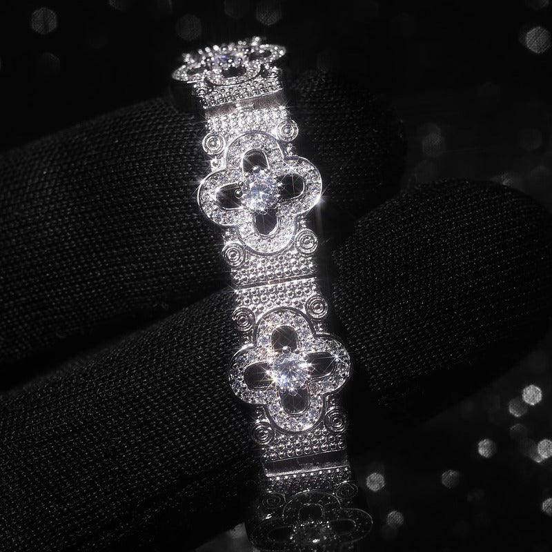Baroque Diamond Quatrefoil Bracelet In White Gold