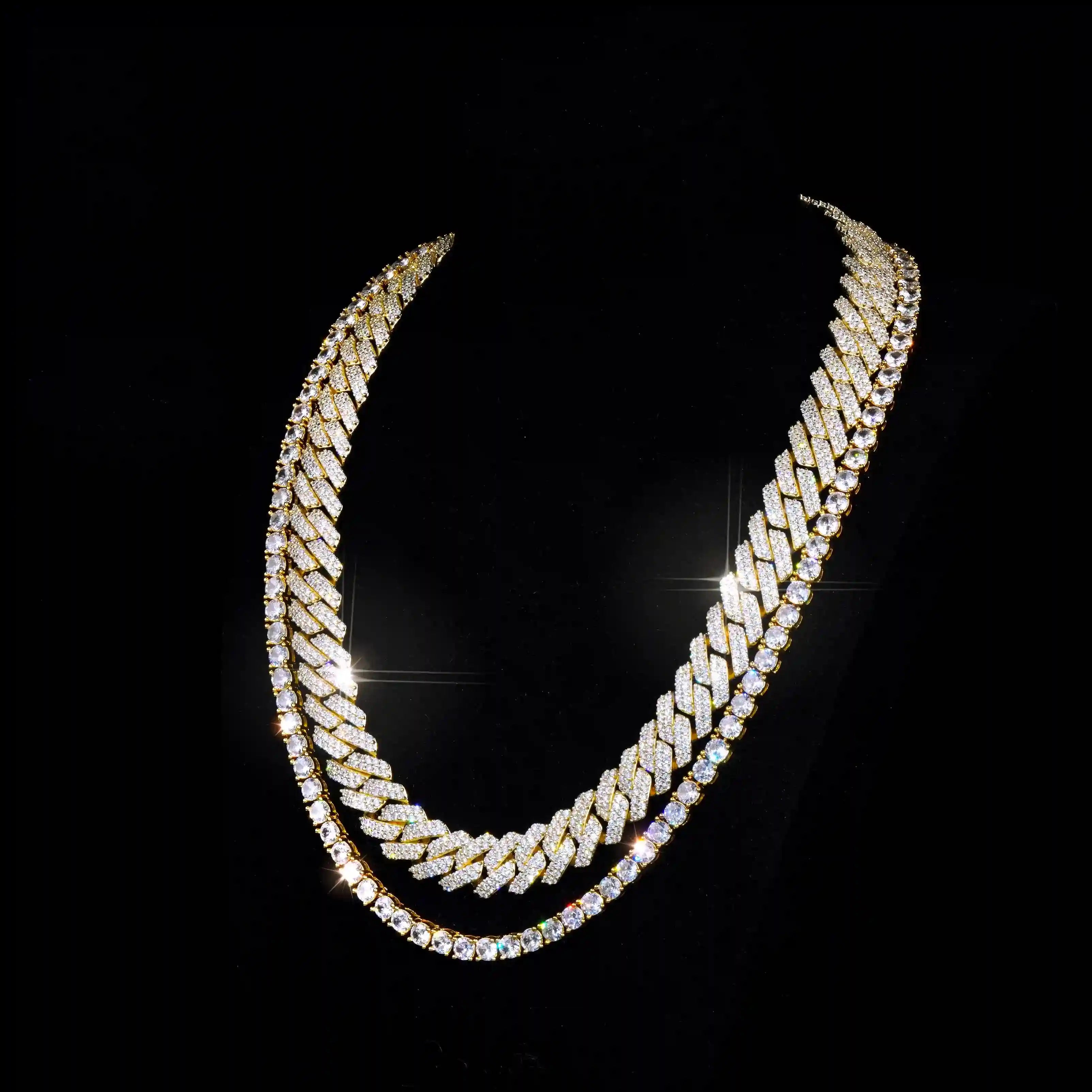 Bundle Prong Cuban-14mm & Tennis In Gold-5mm