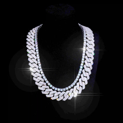 Bundle 19MM 2-Row Prong Cuabn + 5MM Tennis In WhtieGold，Welcome to our Hip-Hop Chain Collection page, showcasing a variety of high-quality necklaces, including the Micro Clustered Tennis Necklace in White Gold, Diamond Prong Link Chain in White Gold - 19mm, Figaro Link Chain in Yellow Gold - 4mm, and more. Each necklace is crafted with premium materials and exceptional craftsmanship, blending fashion and luxury to create a unique hip-hop style. Whether you're looking for a trendy piece for everyday wear or 