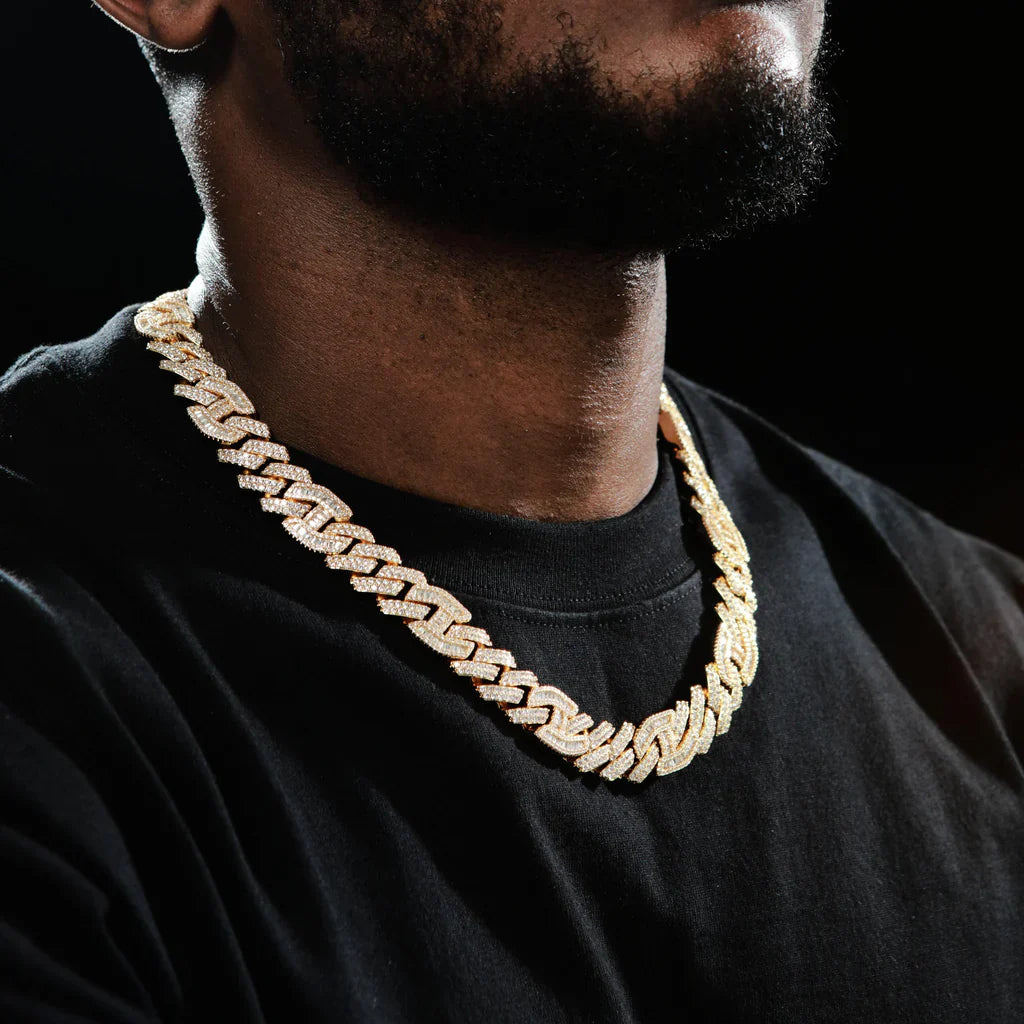 Prong Baguette Curb Chain 18K Gold -15mm