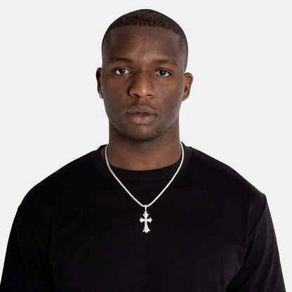 Chrome cross iced pendant hip hop necklace in white gold