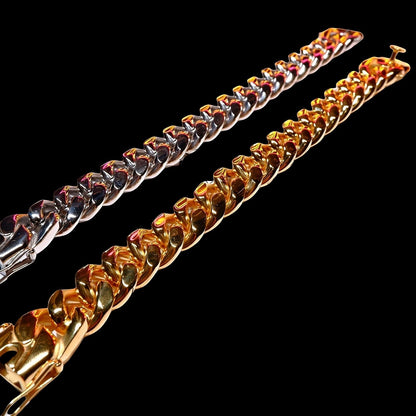 Two-tone Miami Cuban bracelet 14mm wide luxury link chain