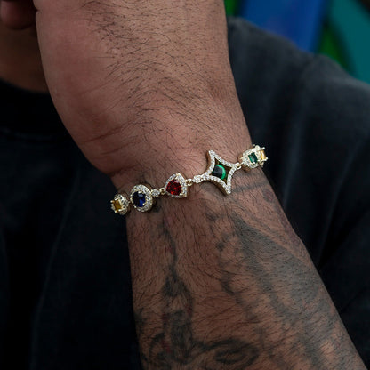 Fashion chain bracelet 10mm with vibrant colored stones men’s jewelry