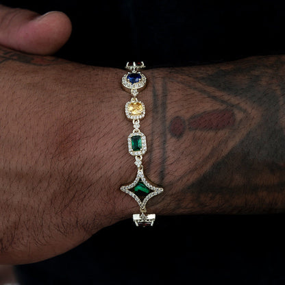 Fashion chain bracelet 10mm with vibrant colored stones men’s jewelry 