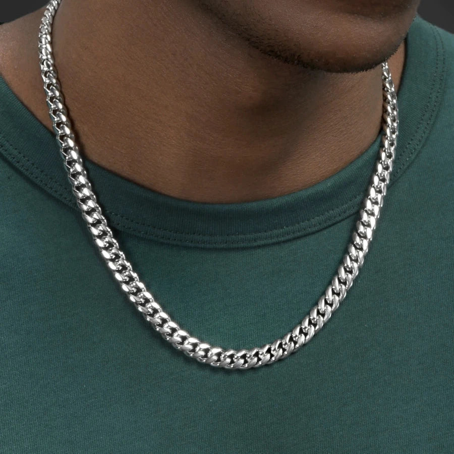 Cuban Chain Necklace in White Gold