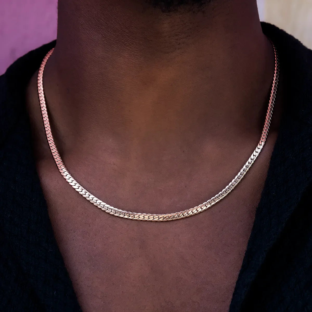 South Beach Cuban Chain in Rose Gold- 5mm, Color: Rose Gold, Size: 18", Width: 5mm, Material: 14k Gold Plated, - OLLLSHOP
