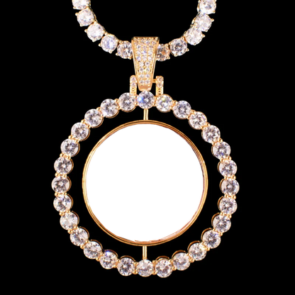 Diamond frame custom photo pendant with gold finish