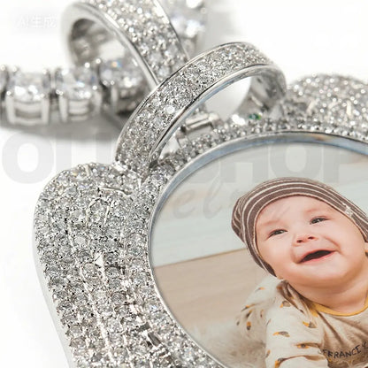 Custom Angel Wing Round Photo Pendant Necklace