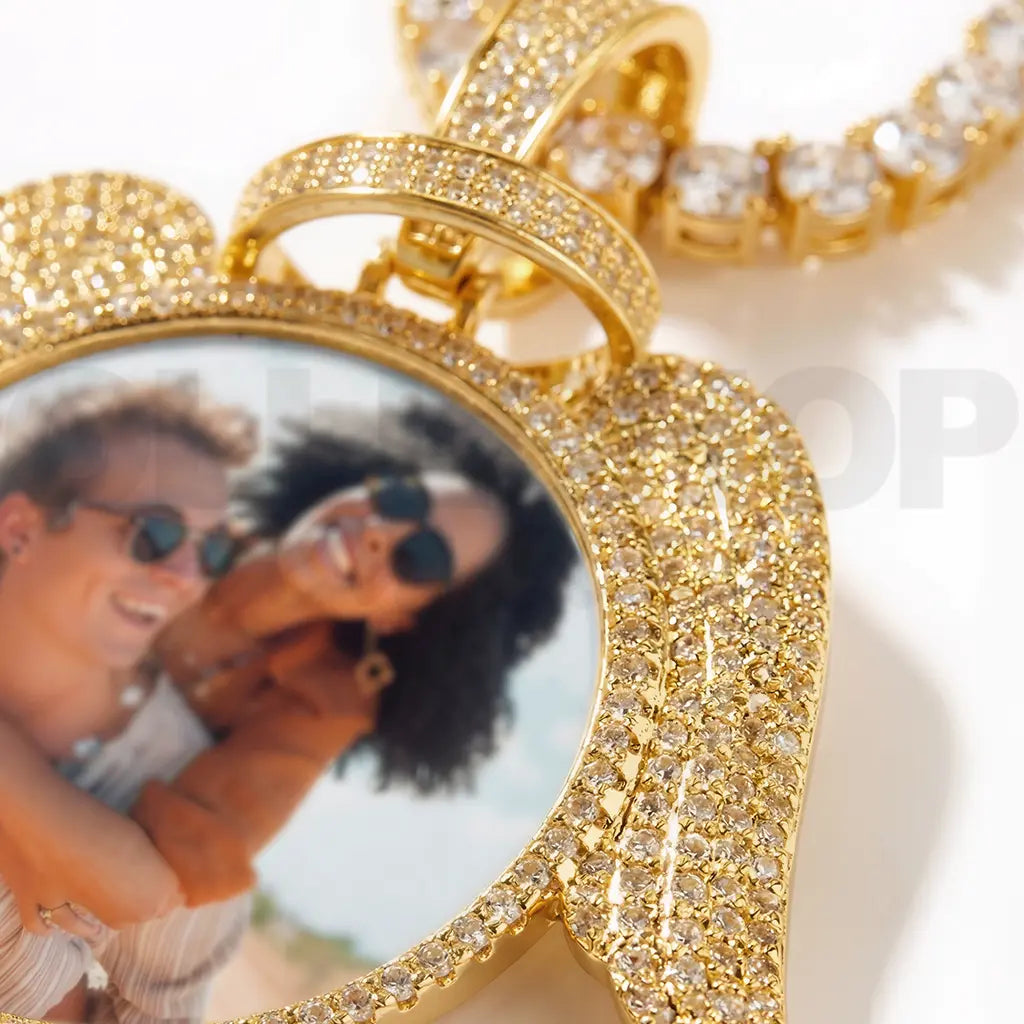 Custom Angel Wing Round Photo Pendant Necklace