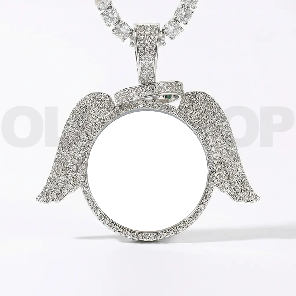 Custom Angel Wing Round Photo Pendant Necklace