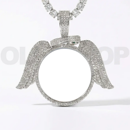 Custom Angel Wing Round Photo Pendant Necklace