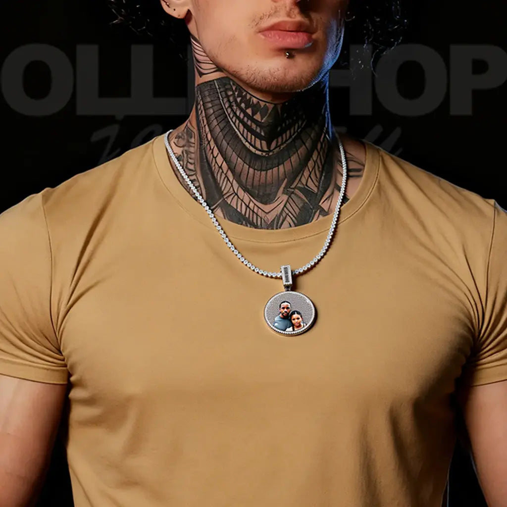 Custom Iced-Out Round Photo Pendant
