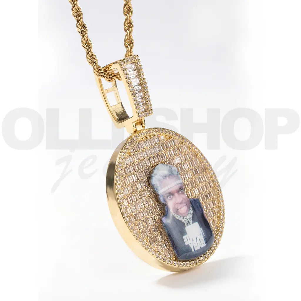Custom Iced-Out Round Photo Pendant
