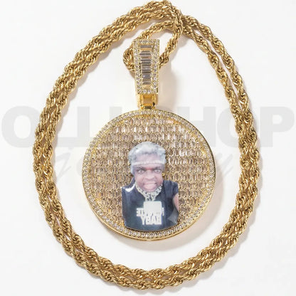 Custom Iced-Out Round Photo Pendant