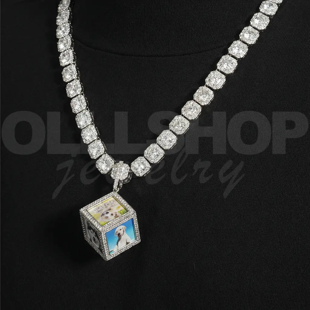 Custom Iced Cube Photo Pendant Necklace – Upload 6 Personalized Photos