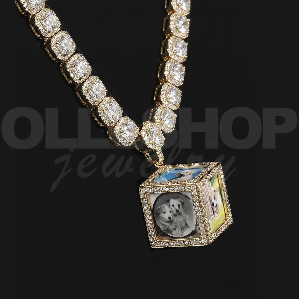 Custom Iced Cube Photo Pendant Necklace – Upload 6 Personalized Photos