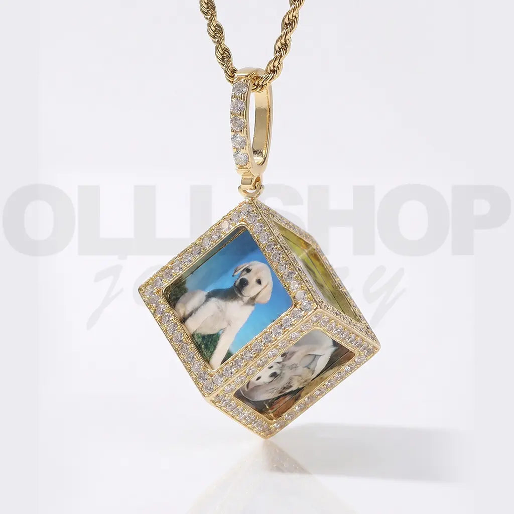 Custom Iced Cube Photo Pendant Necklace – Upload 6 Personalized Photos