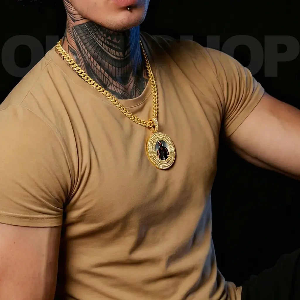 Custom Large Iced Round Photo Pendant – Full CZ Memorial