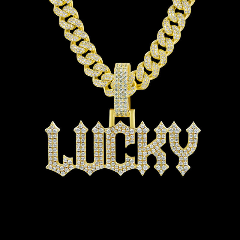 Custom Moissanite Gothic Font LettersNumbers Gold Name Pendant