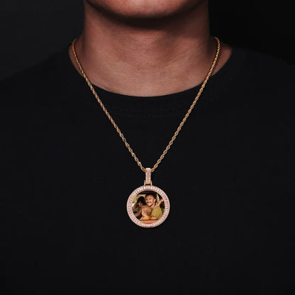 Custom Photo Pink Diamond Round Pendant in Rose Gold - 38mm
