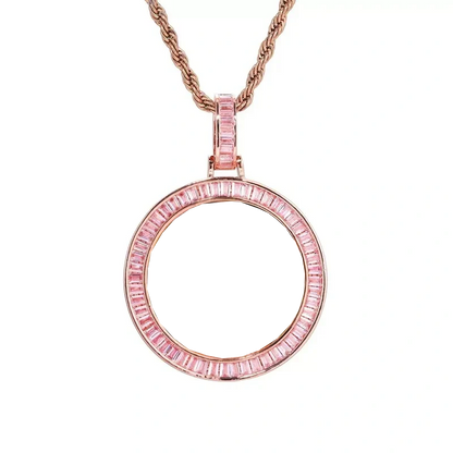 Custom Photo Pink Diamond Round Pendant in Rose Gold - 38mm