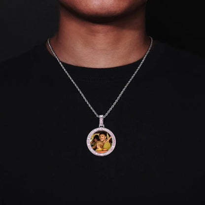 Custom Photo Pink Diamond Round Pendant in Rose Gold - 38mm