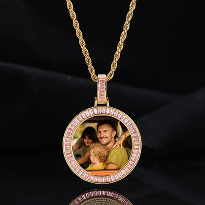 Custom Photo Pink Diamond Round Pendant in Rose Gold - 38mm