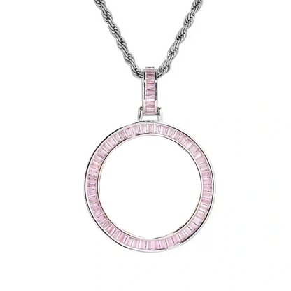 Custom Photo Pink Diamond Round Pendant in White Gold - 38mm