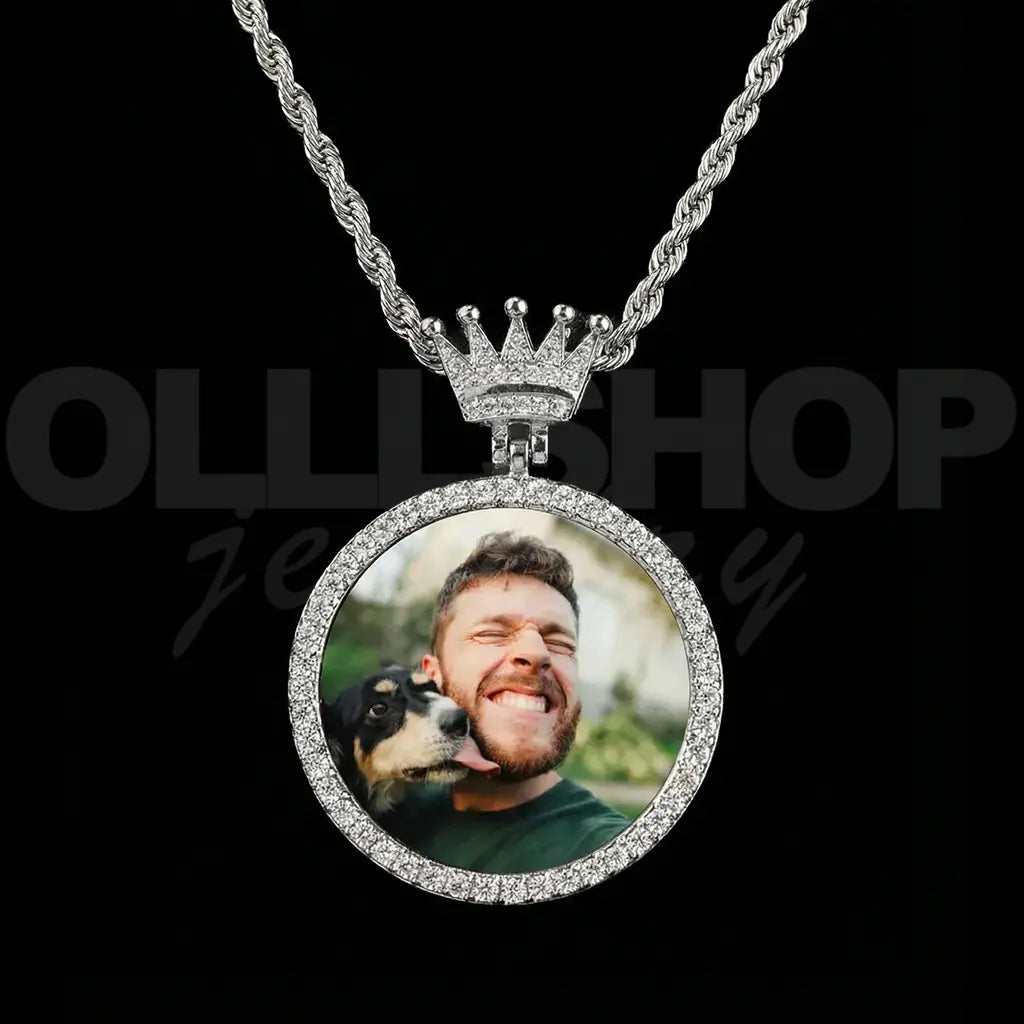 Custom Round Photo Pendant with Crown, Heart or Butterfly Bail