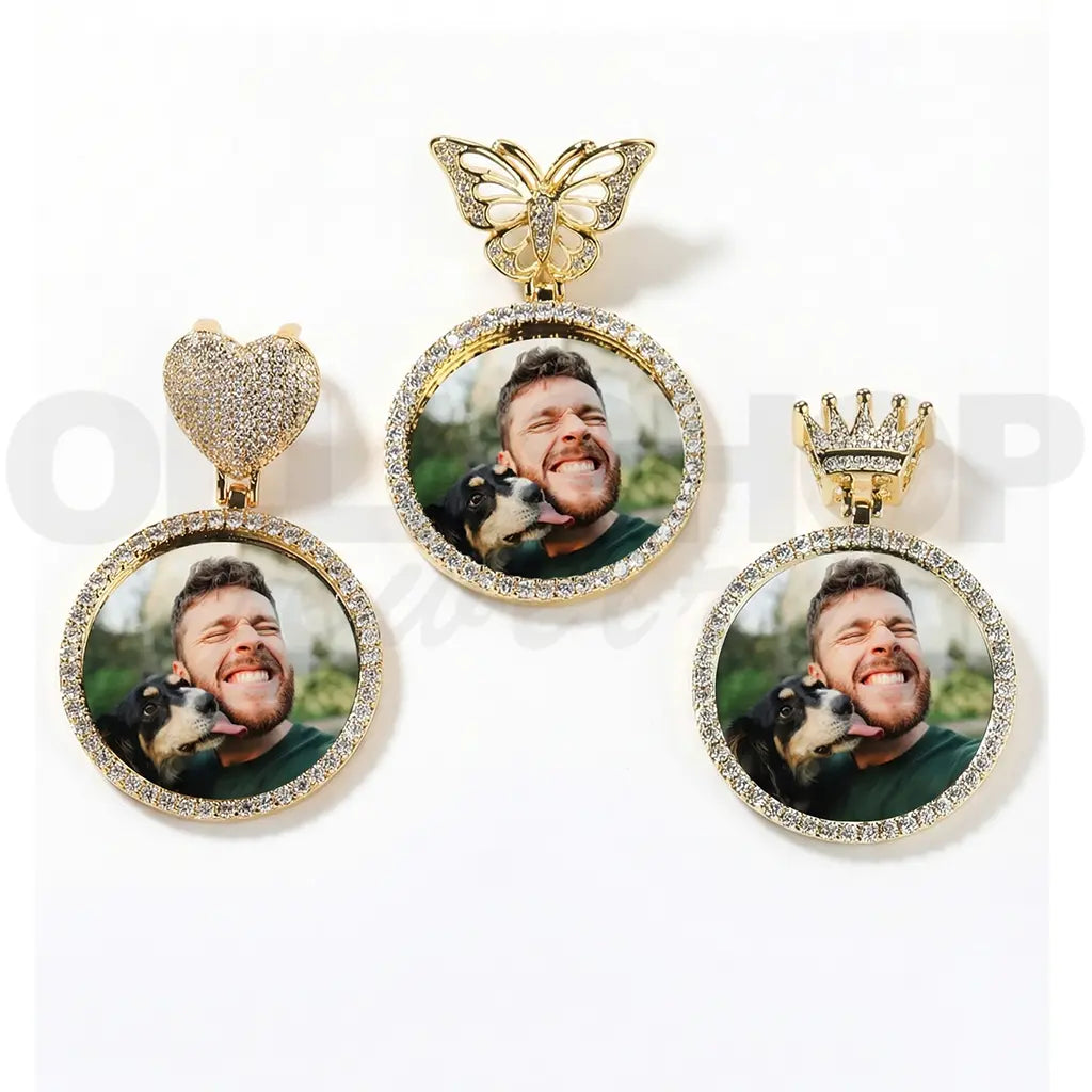 Custom Round Photo Pendant with Crown, Heart or Butterfly Bail