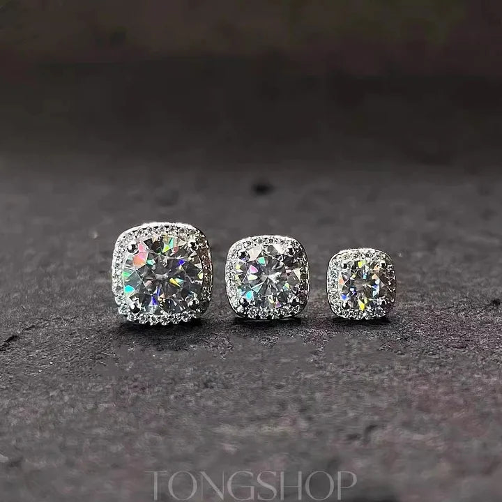 S925 VVS Moissanite Sugar Cube Earrings Full Of Diamonds Square