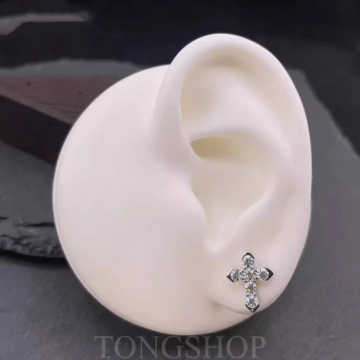 S925 VVS Moissanite Cross Stud Earrings